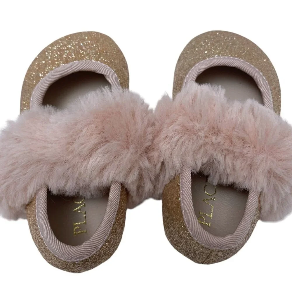 Childrens Place Baby Shoes Pink Ballet Faux Fur Princess Fairy Glitter Holiday